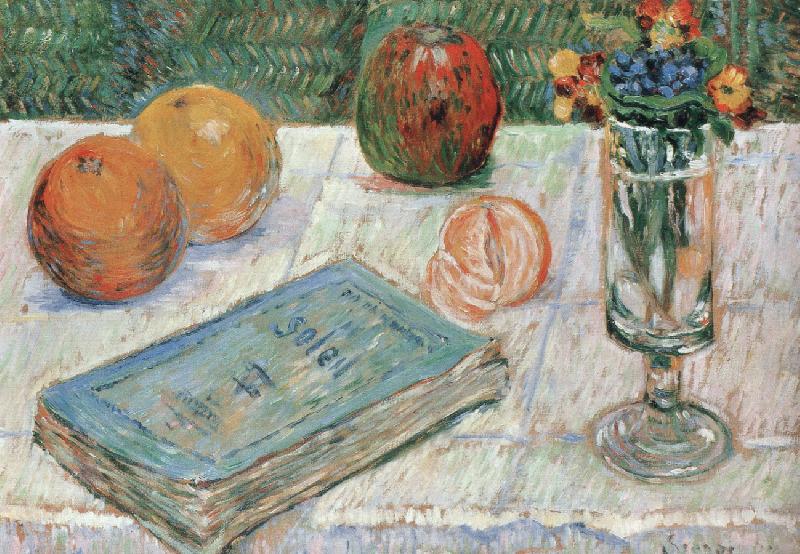 Paul Signac still life with a book and roanges